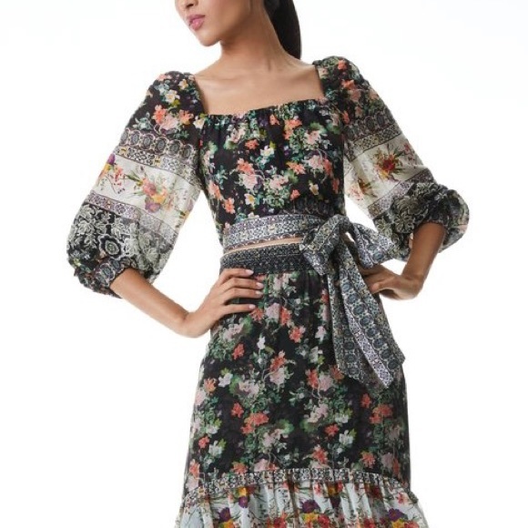 Alice + Olivia Clarabelle Tie Front Silk Blouse - Picture 4 of 6